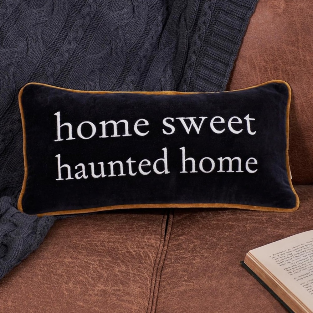 🎃NWT PRIMITIVES BY KATHY “Home Sweet Haunted Home” Throw Pillow Velvet Cotton